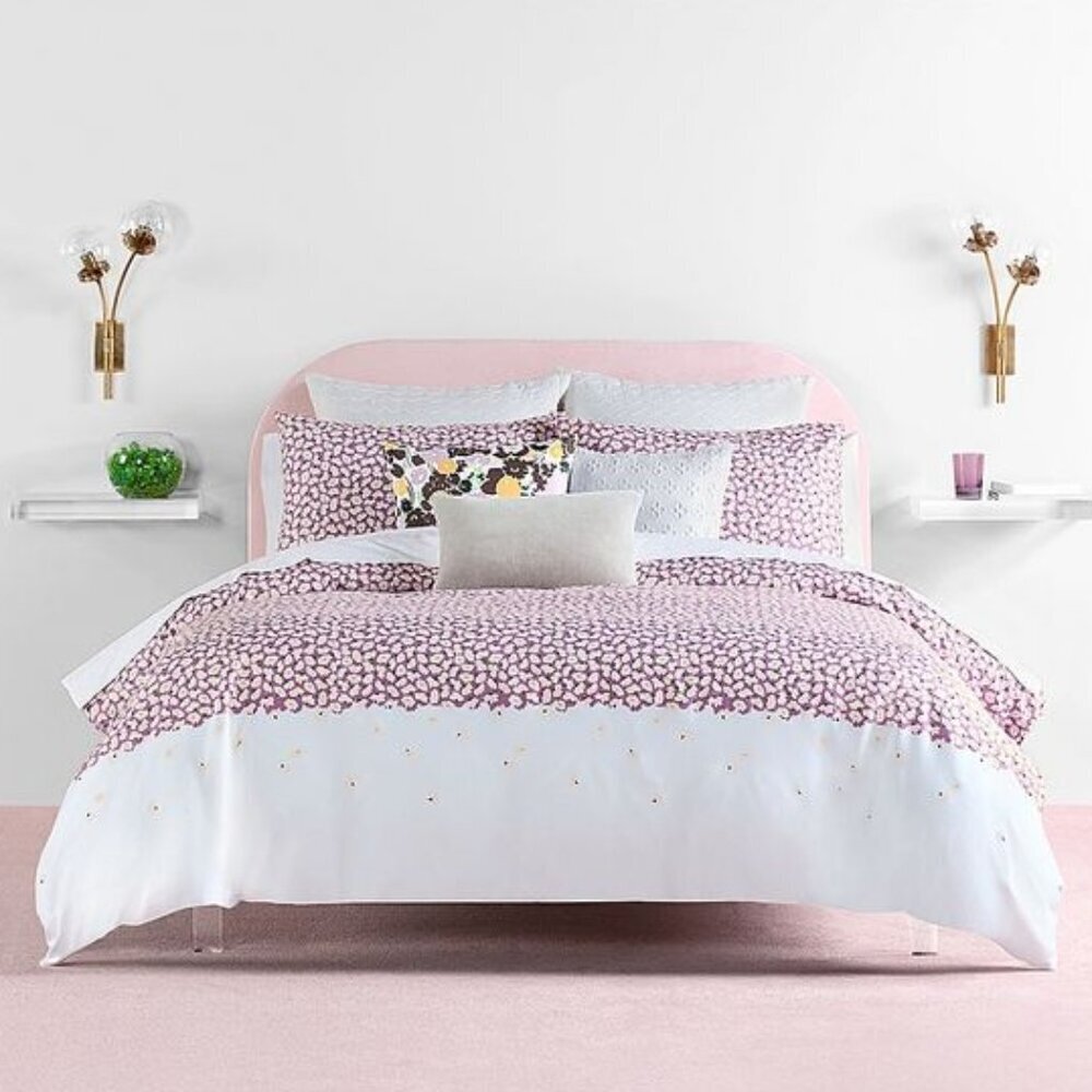 Kate Spade King Floral Lilac Carnation Cotton Duvet Set 3Pc